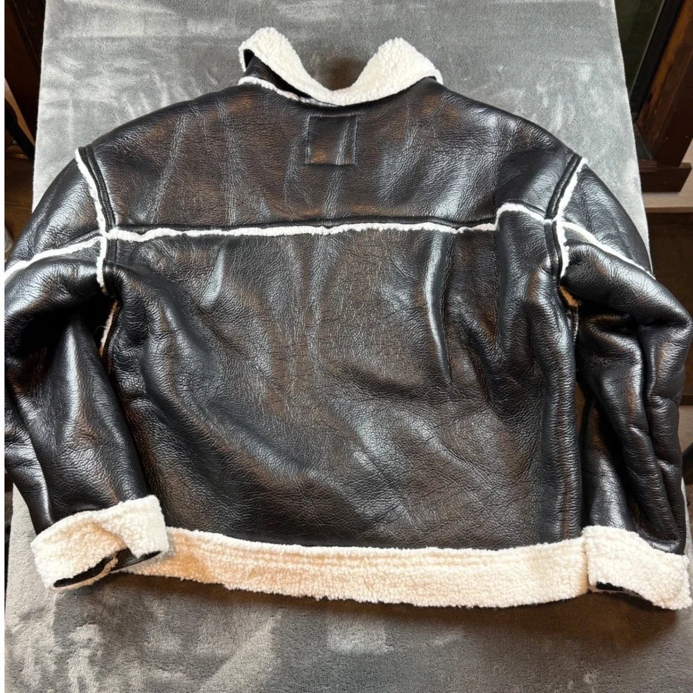 RSQ XL Teen Girl Black Faux Leather Sherpa‎ Lined Aviator Jacket
